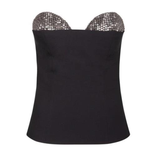 Zwarte Rhinestone Square-Neck Top Genny , Black , Dames