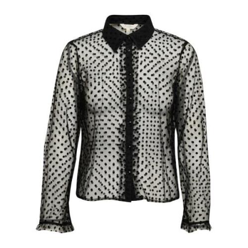 Mesh Blouse met Polka Dots Part Two , Black , Dames