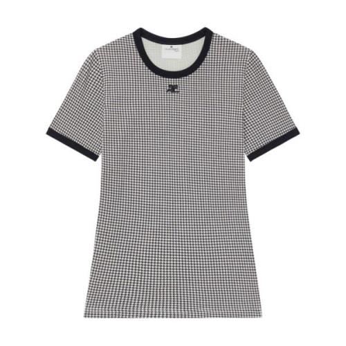 Houndstooth Patroon Crew Neck T-shirt Courrèges , Black , Dames