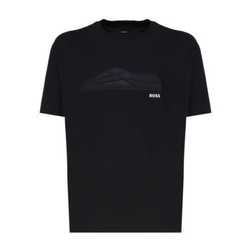 Zwarte Katoenen T-shirt met Logo Print Hugo Boss , Black , Heren