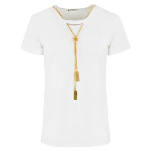 Katoenen Jersey Korte Mouw Ketting T-shirt Elisabetta Franchi , White ...