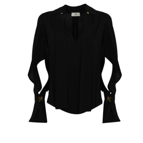 Zwarte Georgette Shirt met Cut-Out Mouwen Elisabetta Franchi , Black ,...