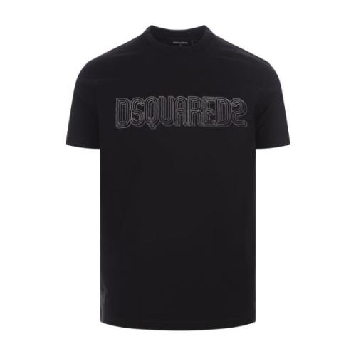 Zwarte Katoenen T-shirt met 3D Letterprint Dsquared2 , Black , Heren