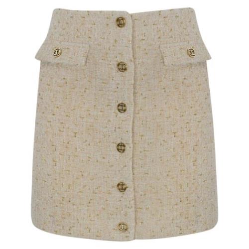 Tweed Rok met Logo Knopen Twinset , Beige , Dames