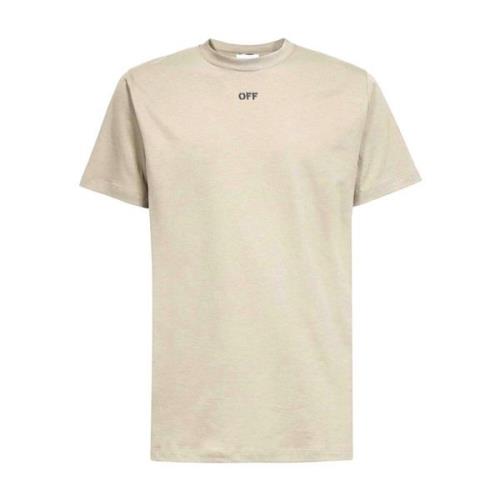 Casual Katoenen T-shirt Off White , Beige , Heren