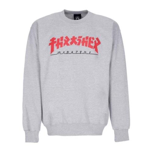 Godzilla Logo Crewneck Sweatshirt Thrasher , Gray , Unisex