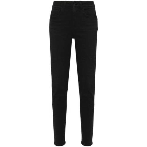 Zwarte Denim Skinny Jeans met Strass Logo Liu Jo , Black , Dames