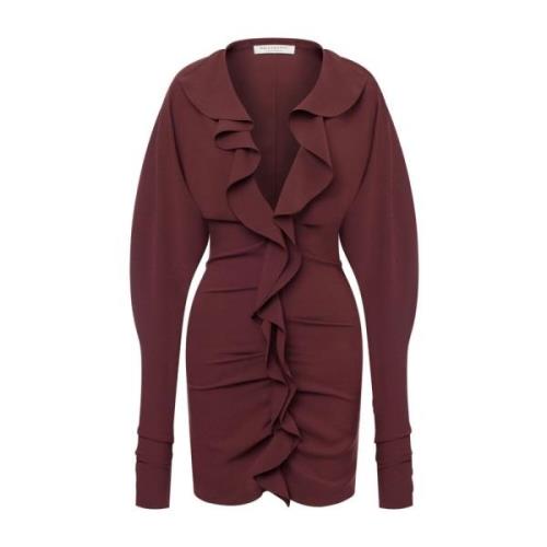 Auburn Brown Ruffled V-Neck Jurk Philosophy di Lorenzo Serafini , Brow...