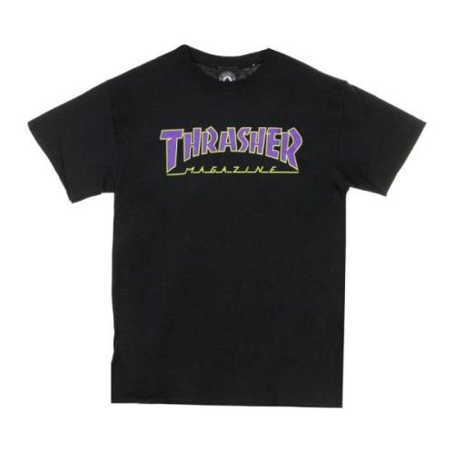 Zwart/Paarse T-shirt Korte Mouw Crew Neck Thrasher , Black , Unisex