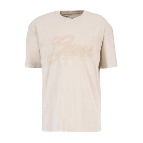 Geborduurd logo katoenen T-shirt - Beige Guess , Beige , Dames