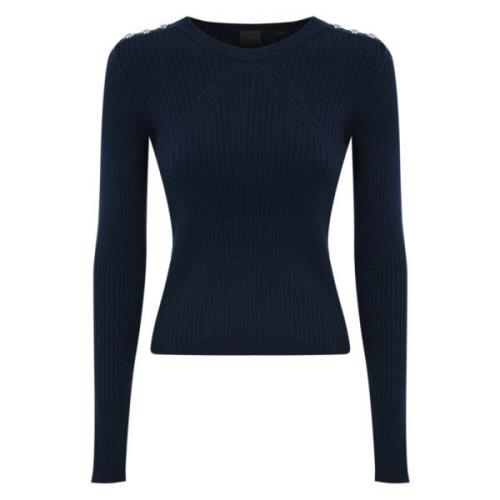 Wollen Ribtrui met Metalen Knopen Pinko , Blue , Dames