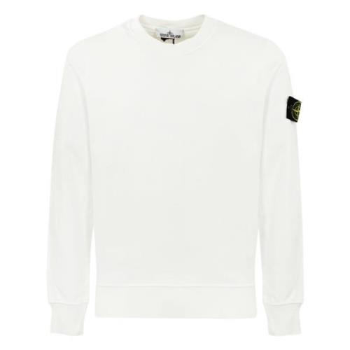 Witte Crewneck Sweater Katoen Logo Patch Stone Island , White , Heren