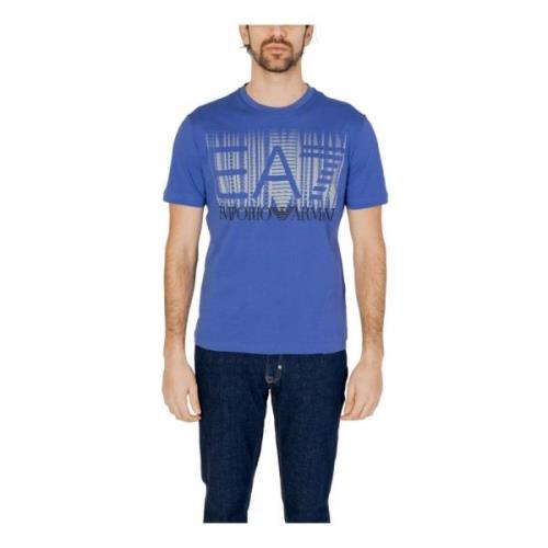 Paars Print Ronde Hals T-Shirt Emporio Armani EA7 , Blue , Heren