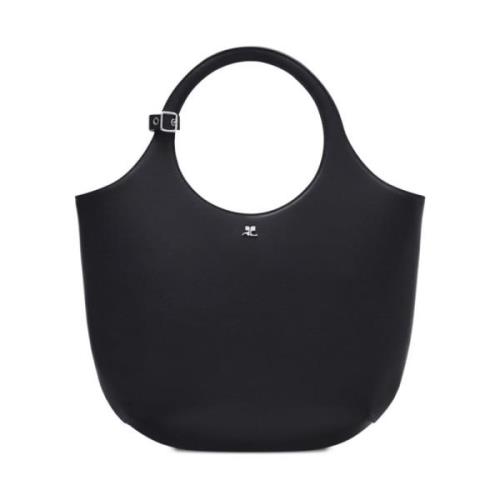 Zwarte Leren Tote Tas Courrèges , Black , Dames