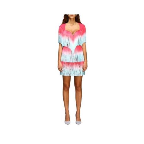 Roze elastische jurk met franjes Elisabetta Franchi , Multicolor , Dam...