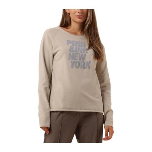 Beige Sweater met Oversized Logo Penn&Ink N.Y , Beige , Dames