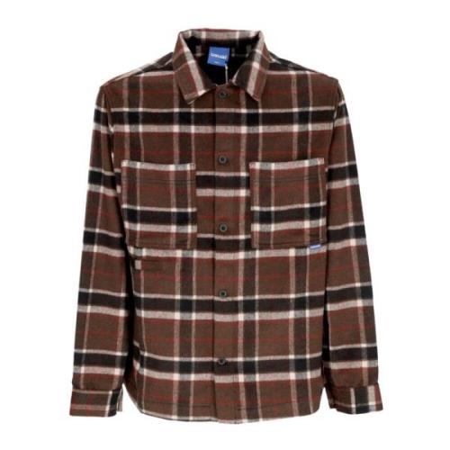 Bruine Wol Lange Mouw Knoopshirt Usual , Brown , Heren