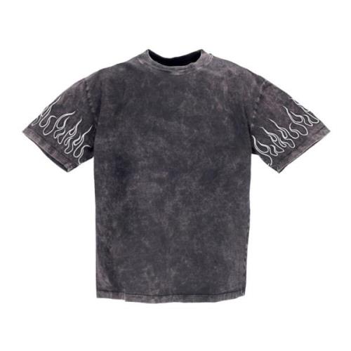 Geborduurde Vlammen T-shirt Grijs/Wit Vision OF Super , Gray , Heren