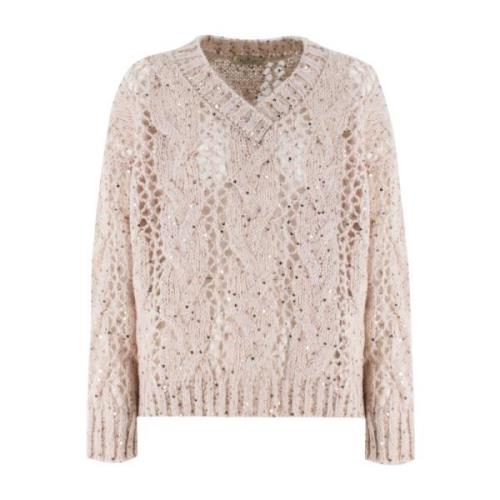 Chique Sequin V-Neck Sweater Panicale , Beige , Dames