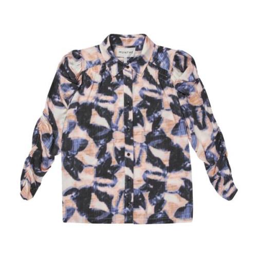 Blauwe Gerimpelde Top met Print Munthe , Multicolor , Dames