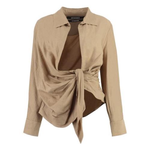 Viscose shirt met gedrapeerde voorkant Jacquemus , Beige , Dames