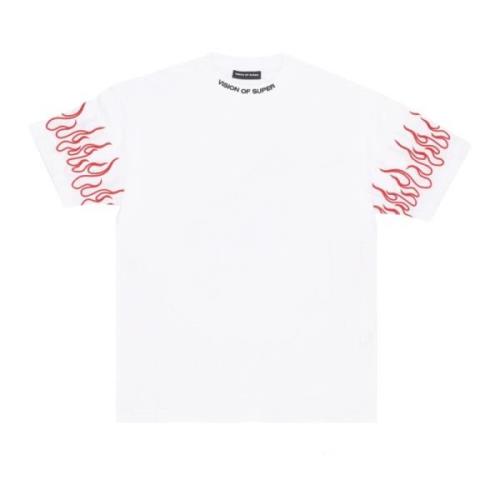 Vlammen Geborduurd T-shirt Wit/Rood Vision OF Super , White , Heren