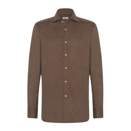 Luxe Katoenen Flanellen Overhemd Kiton , Beige , Heren