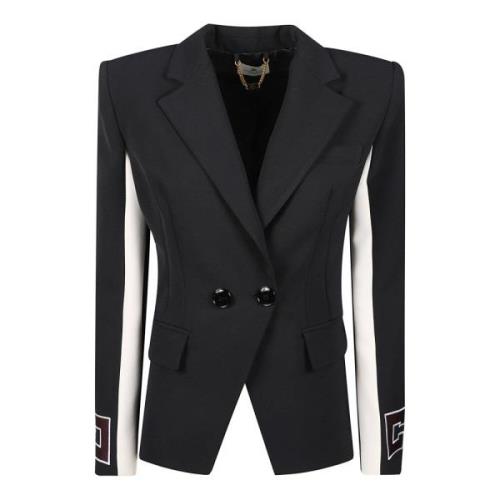 Double Breasted Blazer met Logo Patch Elisabetta Franchi , Black , Dam...