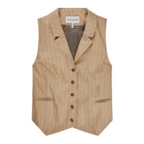 Pinstripe Vest met Kraag en Zakken Munthe , Brown , Dames