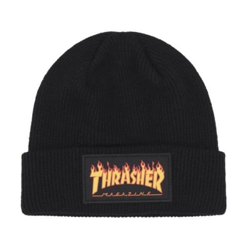 Flame Patch Beanie Muts Zwart Thrasher , Black , Heren