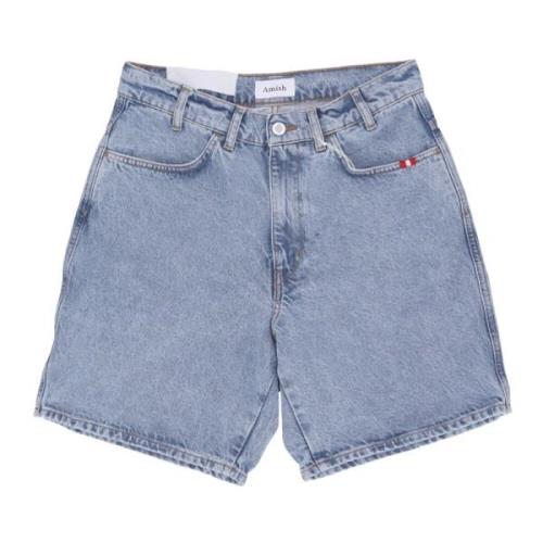 Denim Bermuda Shorts Straight Fit Amish , Blue , Heren