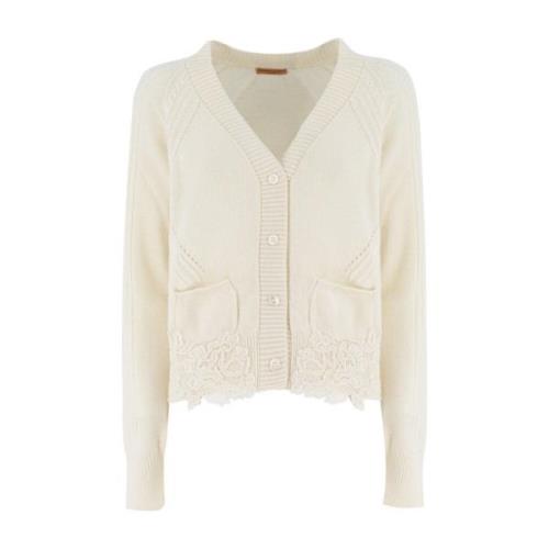 Bloemenapplicatie Vest Ermanno Scervino , White , Dames