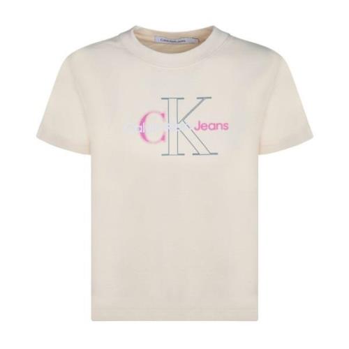 Multikleur Logo Print Cropped T-Shirt Calvin Klein , Beige , Heren