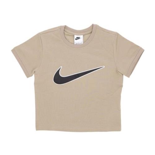 Swoosh Logo Cropped T-Shirt Khaki Nike , Brown , Dames