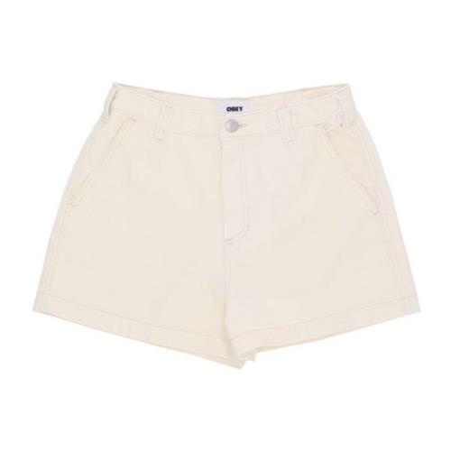 Denim Shorts met Logoed Taille Sluiting Obey , Beige , Dames