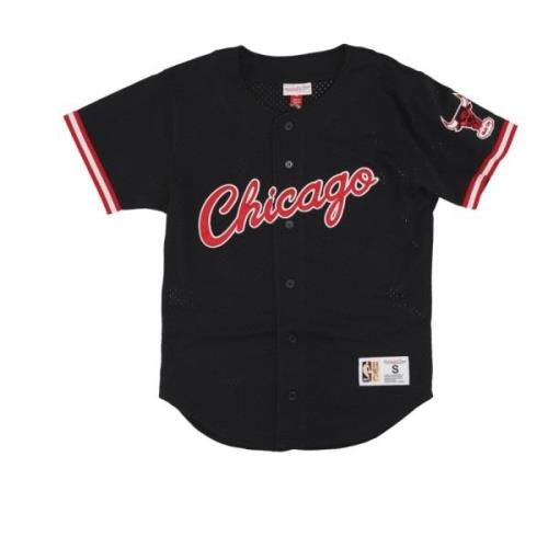 Chicago Bulls Mesh Button Jacket Mitchell & Ness , Black , Heren