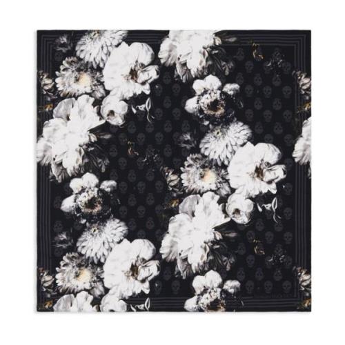 Bloemen Skull Print Zijden Sjaal Alexander McQueen , Multicolor , Dame...