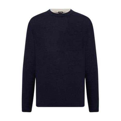 Melange Wool T-Shirt Kiton , Blue , Heren