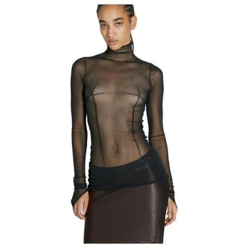 Mesh High Neck Longsleeve Top Ann Demeulemeester , Black , Dames