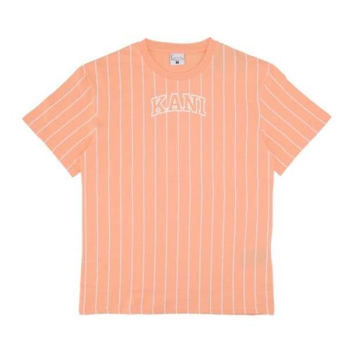 Pinstripe Tee Abrikoos/Wit Korte Mouw T-shirt Karl Kani , Orange , Her...