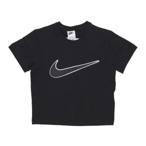 Zwarte Cropped Swoosh Tee Nike , Black , Dames