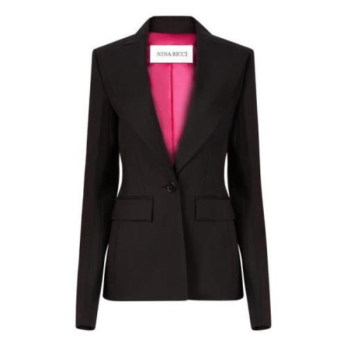 Zwarte Wol Gabardine Blazer Nina Ricci , Black , Dames