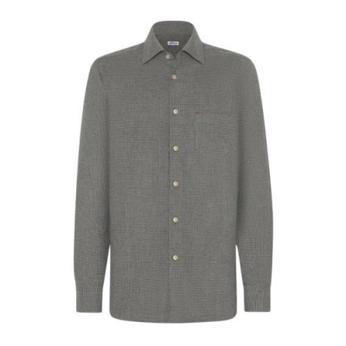 Houndstooth Flanel Overhemd Kiton , Gray , Heren