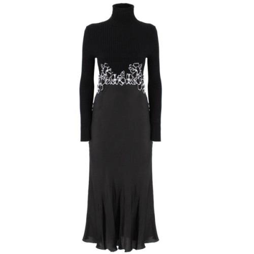 Bloemenkant Hoge Nek Lange Jurk Ermanno Scervino , Black , Dames