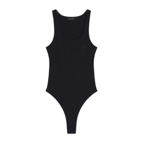 Zwarte Star Bodysuit Katoen Ronde Halslijn Mugler , Black , Dames