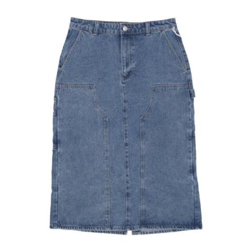 Denim Midi Rok met Gereedschapszakken Obey , Blue , Dames