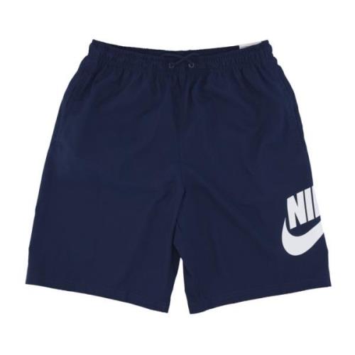 Midnight Navy/Wit Geweven Twill Shorts Nike , Blue , Heren