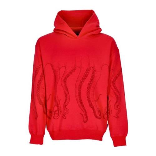 Rode Lichtgewicht Hoodie met Tentakel Print Octopus , Red , Heren