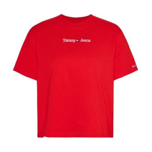 Crimson Crew-neck T-shirt met Logo Tommy Hilfiger , Red , Dames