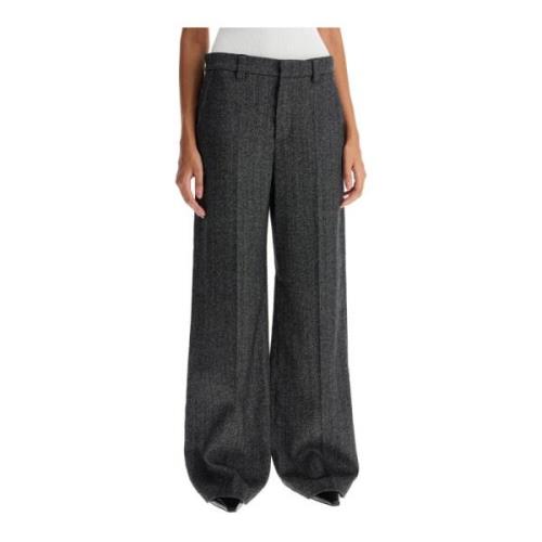 Herringbone Wool Trousers Brunello Cucinelli , Black , Dames